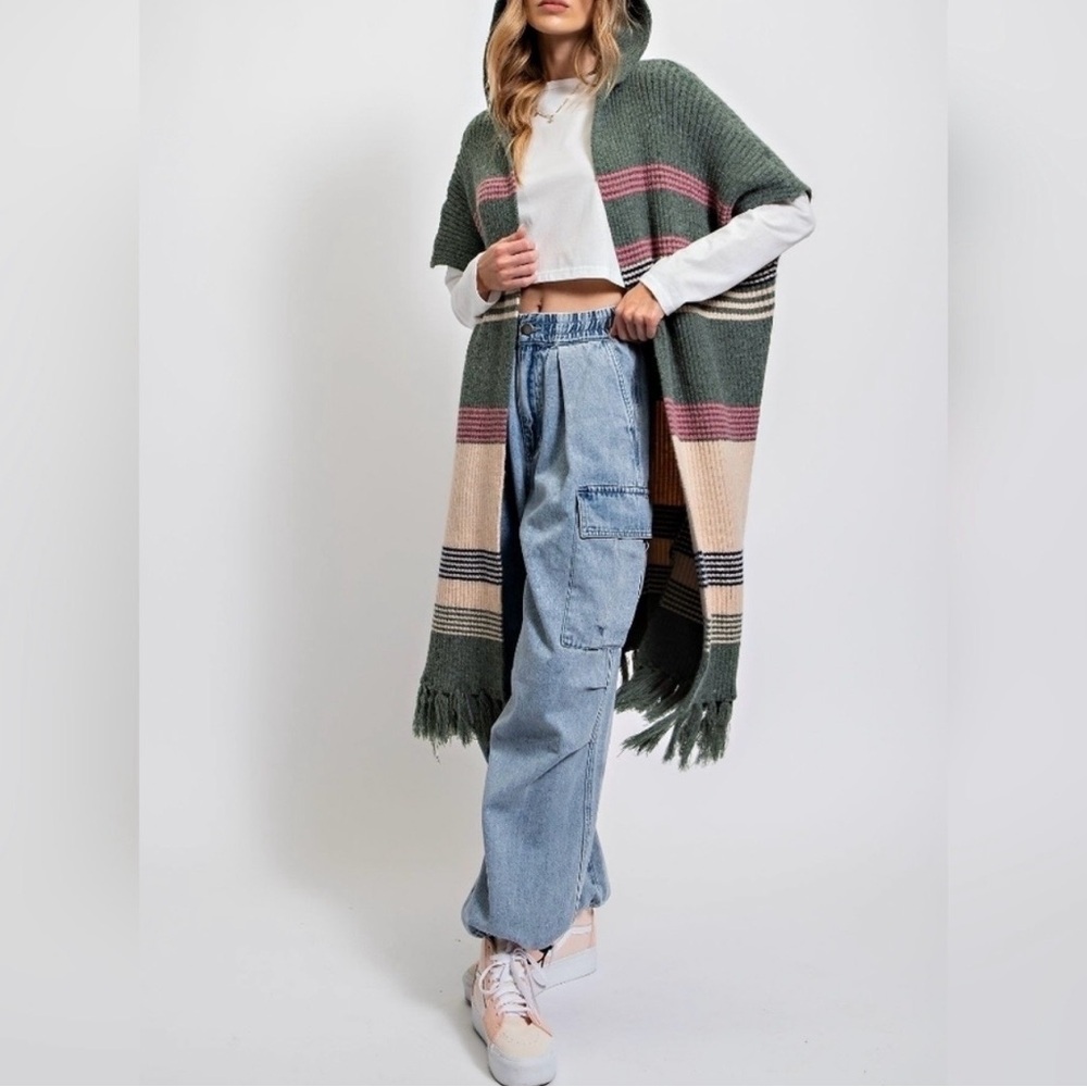 Easel Green and Cream Striped Cardigan - Picture 3 of 6